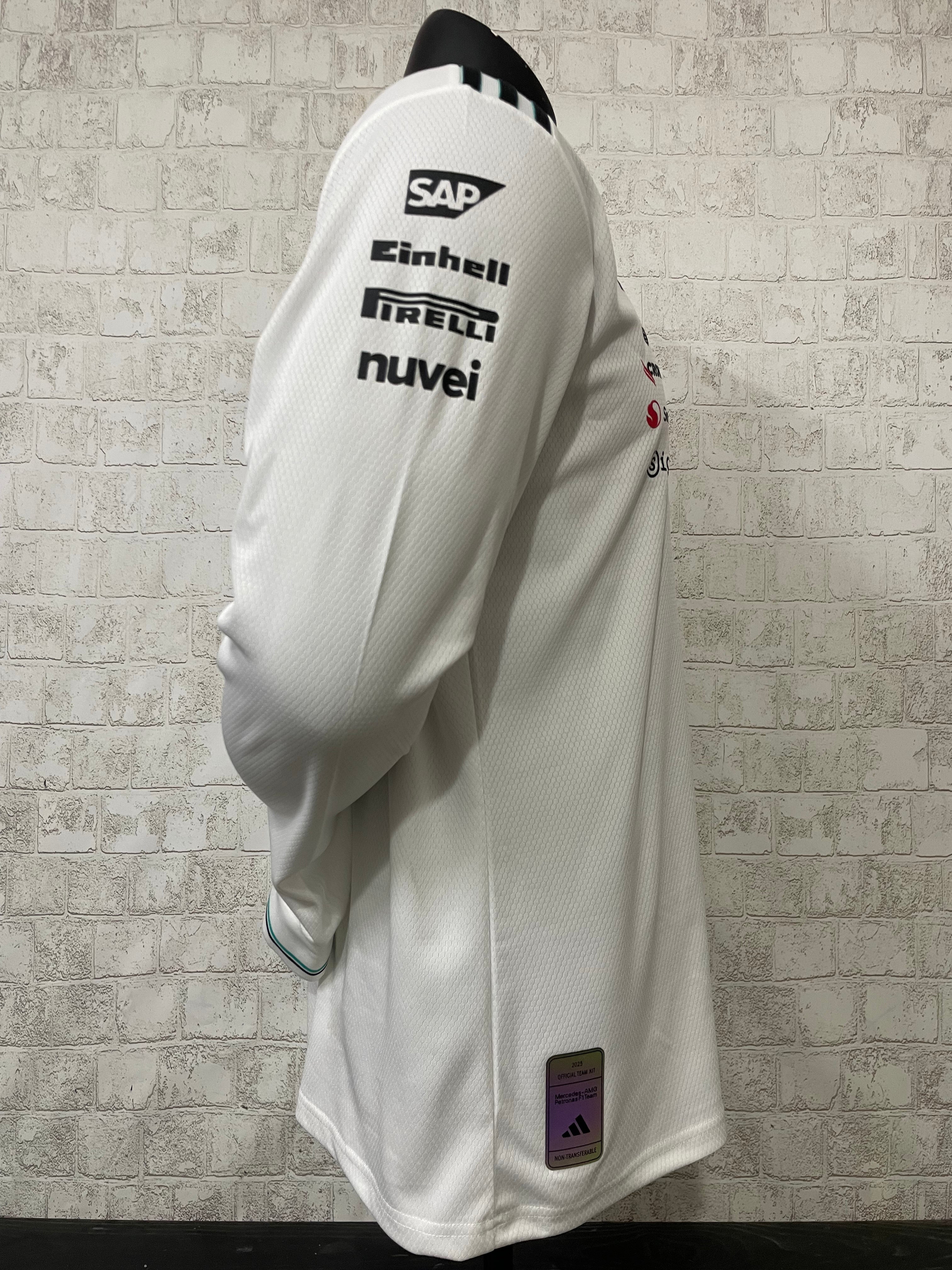 Jersey Blanca Authentic Manga Larga de Piloto del Equipo de F1 Mercedes-AMG Petronas 2025