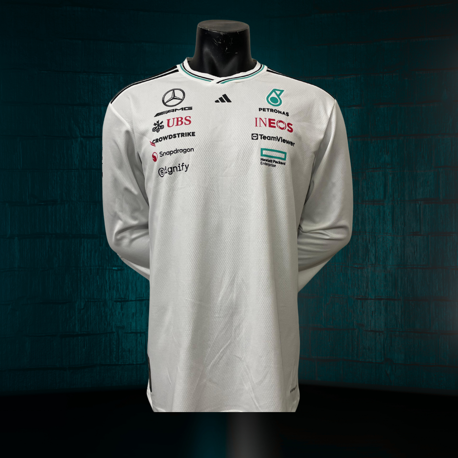 Jersey Blanca Authentic Manga Larga de Piloto del Equipo de F1 Mercedes-AMG Petronas 2025
