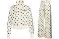 Conjunto adidas Polka Dot Satén mujer color blanco roto, chaqueta y pantalón de lunares