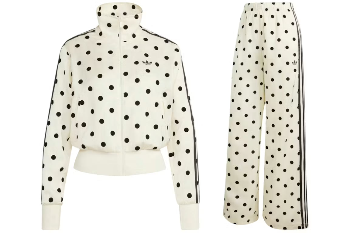 Conjunto adidas Polka Dot Satén mujer color blanco roto, chaqueta y pantalón de lunares
