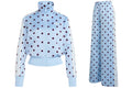 Conjunto adidas Polka Dot Satén mujer color azul cielo Clear Sky, chaqueta y pantalón
