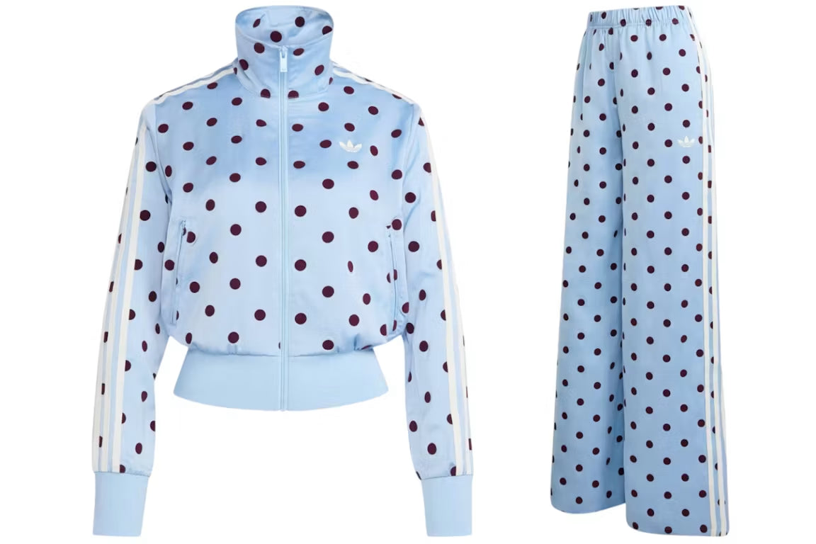 Conjunto adidas Polka Dot Satén mujer color azul cielo Clear Sky, chaqueta y pantalón
