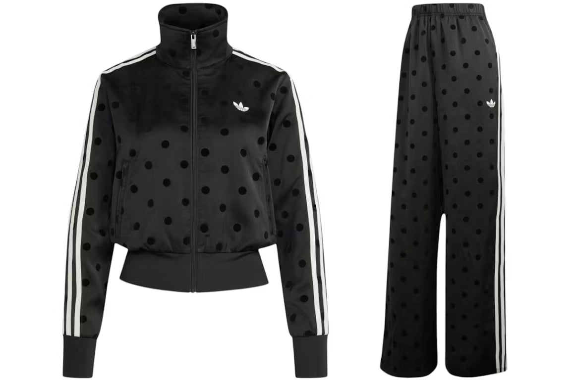 Conjunto adidas Polka Dot Satén mujer color negro con lunares, chaqueta y pantalón